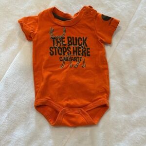 Carhartt Baby Boys Orange The Buck Stops Here Deer Graphic Onesie 6M